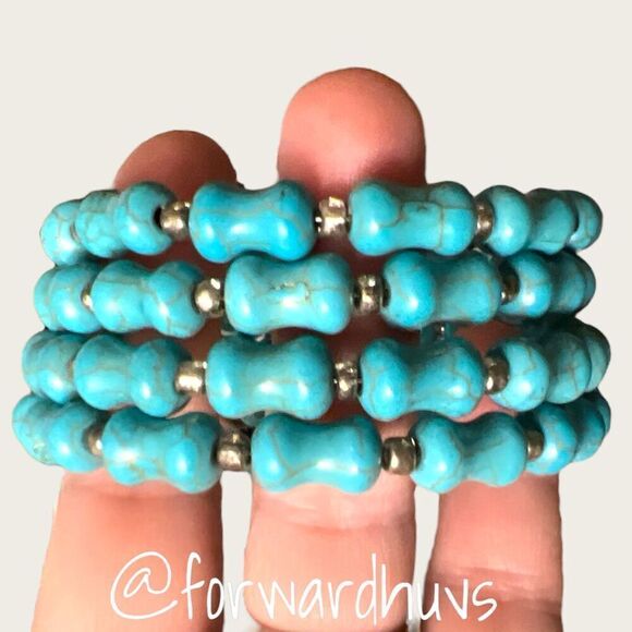 Bundle Sale 3 for $15 | Handcrafted Faux Turquoise Wire Wrap Bracelet - Picture 7 of 9